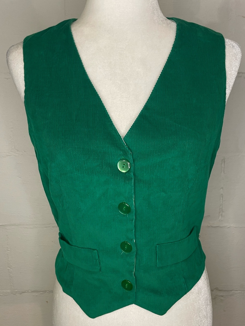 Tailored Emerald Corduroy Button-Front Vest